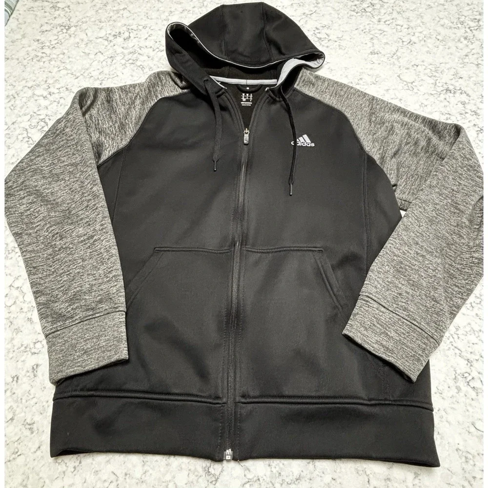 Adidas ClimaWarm Full Zip Hoodie Jacket Men's Medium Black Gray Fleece Athletic